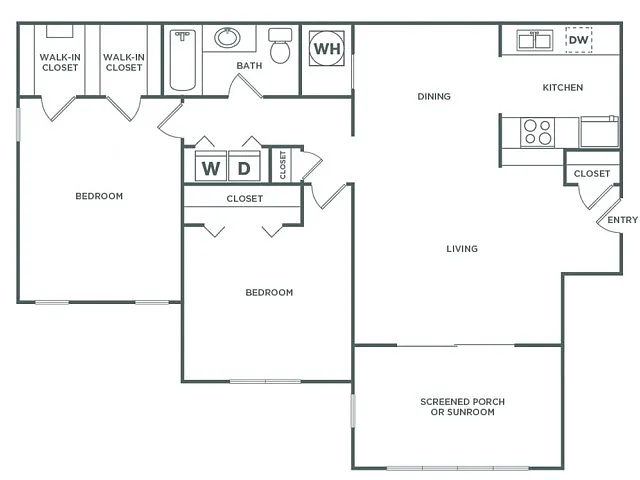 Floor plan Two Bedroom One Bath (1190 SF)