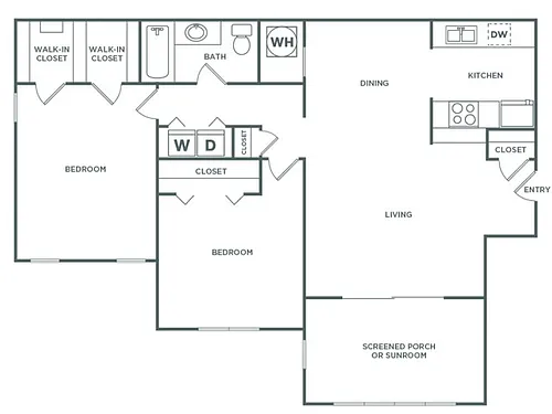 Floor plan Two Bedroom One Bath (1190 SF)