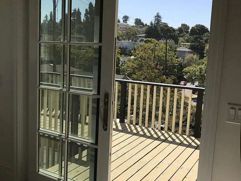 View of deck and hills beyond.