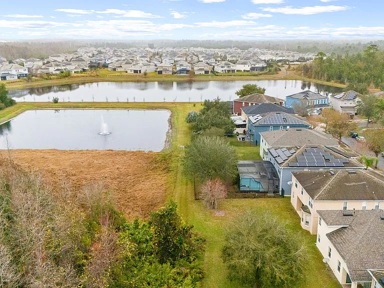 Aerial view of the backside of the house