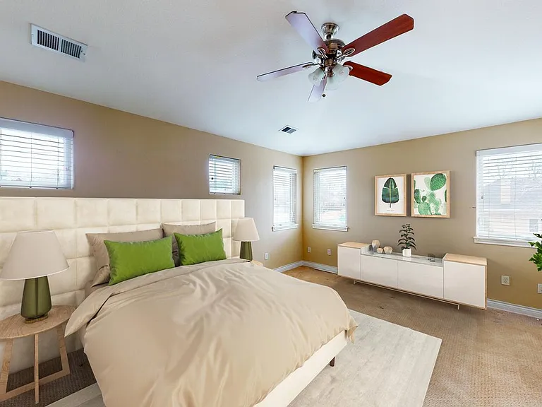 Bedroom 1. This image shows a virtually furnished space. Bedrooms come unfurnished.