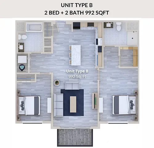 Floor plan TYPE B - 992 SQ FT (2BED-2BATH)