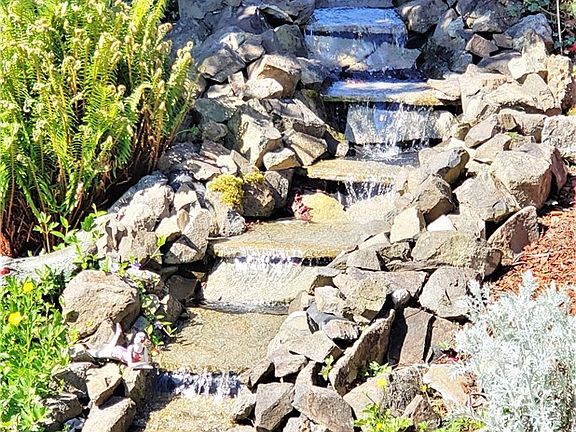Waterfall from upper to lower back yard...meandering through the garden terraces