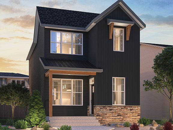 Exterior rendering of the Belvedere 4 Farmhouse by Brookfield Residential in Calgary.