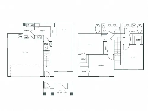 Floor plan Three Bedroom Two and a Half Bath (1461 SF)