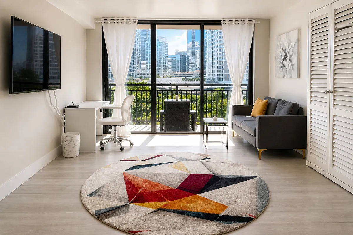 Bright living space setup with dedicated work-from-home nook - 540 Brickell Key Dr #813