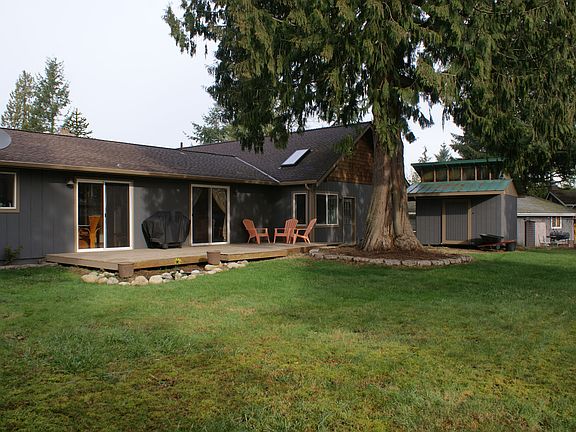 large yard with deck & shed