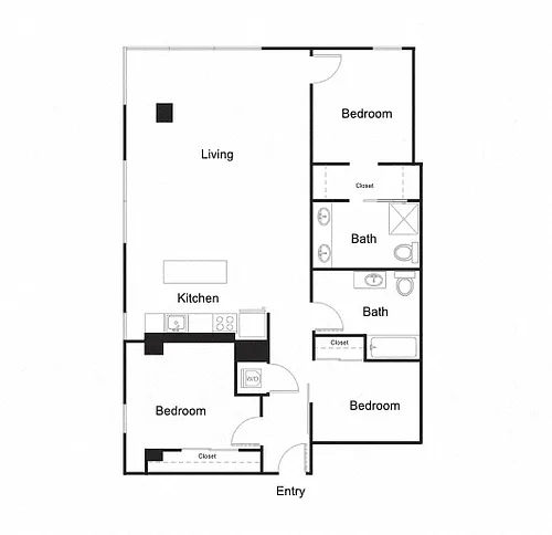 Floor plan Three Bed Two Bath - A