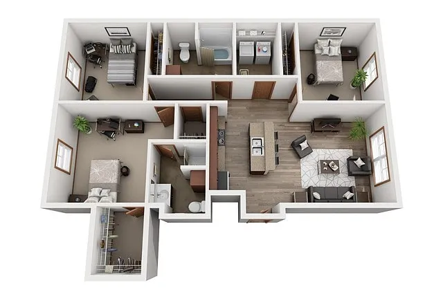 Floor plan 3 BR 2 BA - Meadow