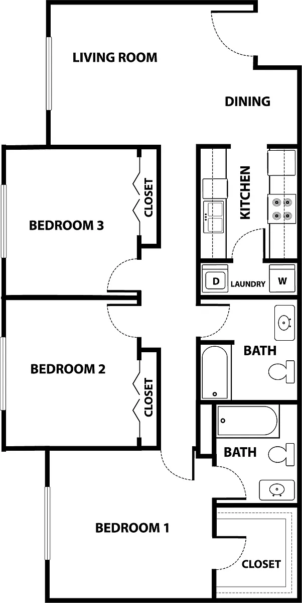 Floor plan C - Three Bedroom Two Bathroom 60%