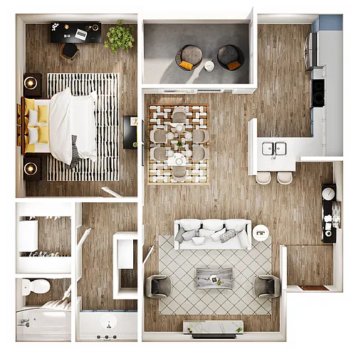 Floor plan 1 Bed, 1 Bath D