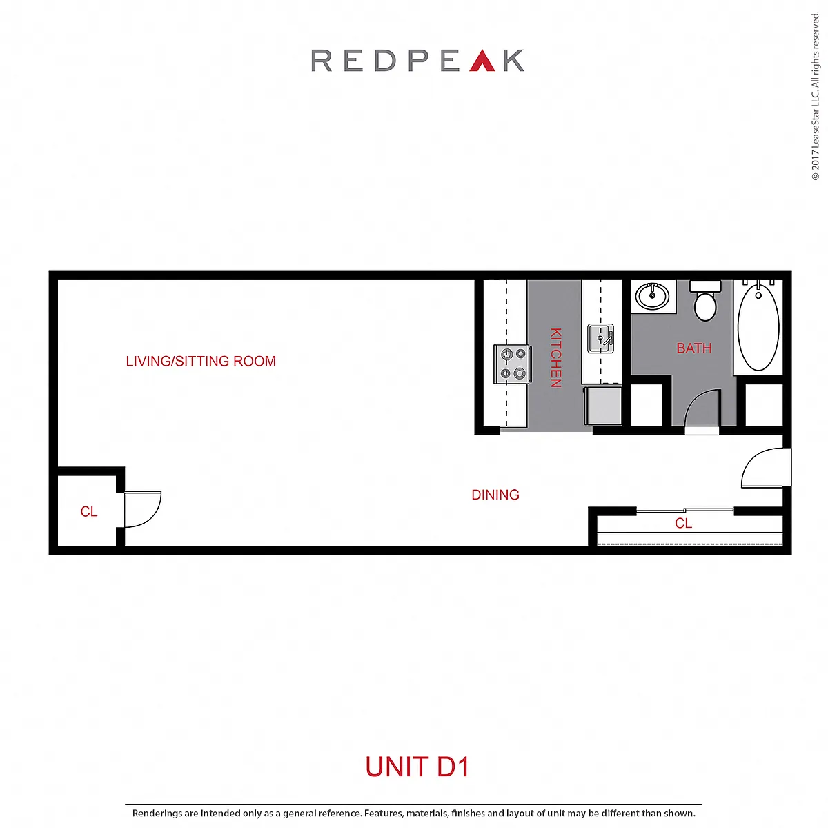 Floor plan S1 - Studio (565 sf)