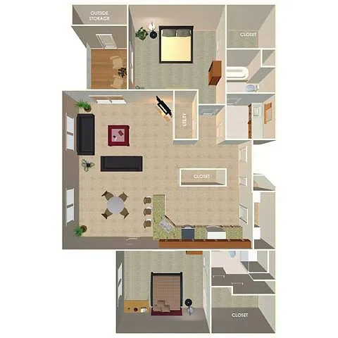 Floor plan 2 Bed 2 Bath A