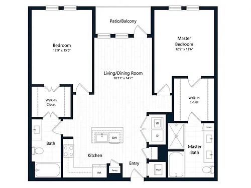 Floor plan Two Bedroom Two Bath (1157 SF)