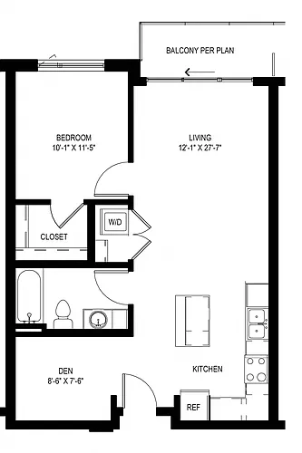 Floor plan One Bedroom + Den B6