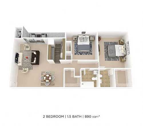 Floor plan Two Bedroom 1.5 Bath