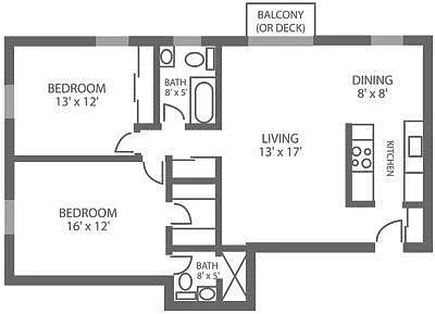 Floor plan 2 Bed | 2 Bath
