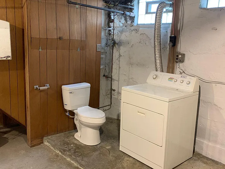 Bathroom and laundry room.