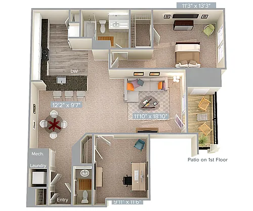 Floor plan A3D-1-1096sq