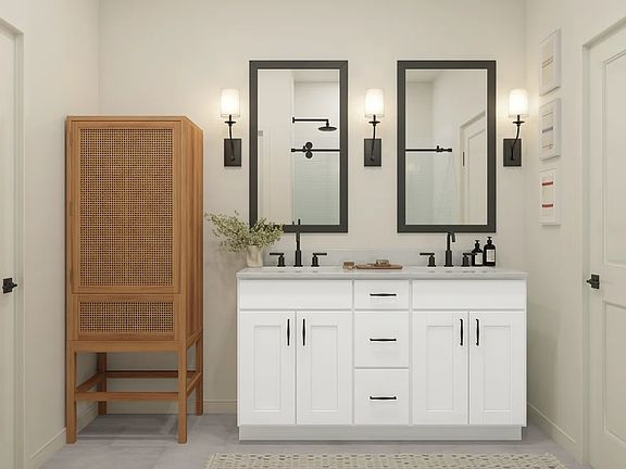 Primary bath with matte black fixtures