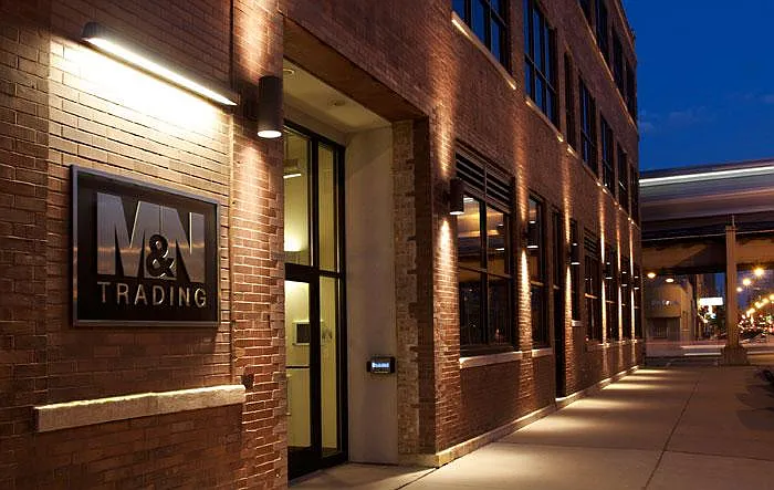 Exterior of building as seen at night.