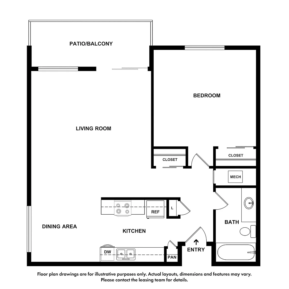 Floor plan 1x1 A - Creekside