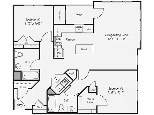 Floor plan 2 Bed/2 Bath-B6