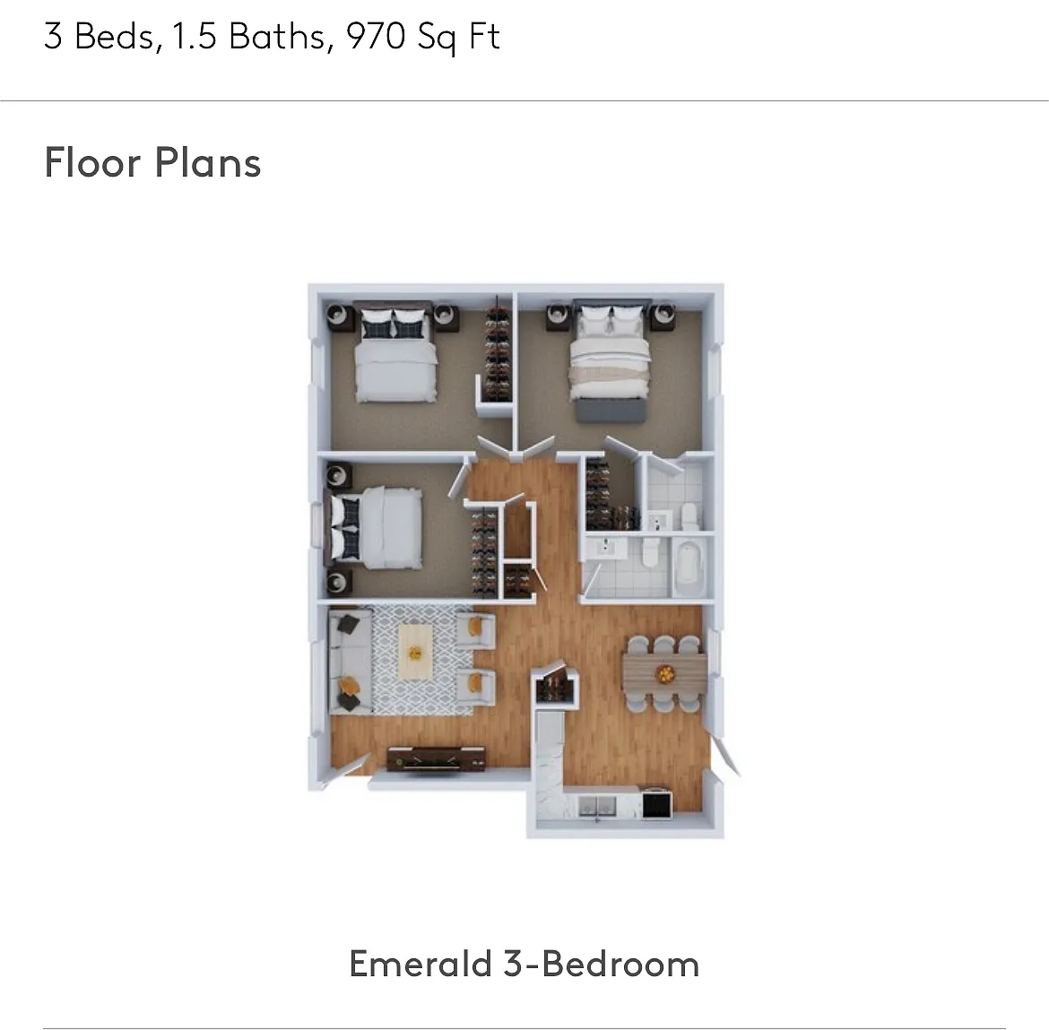 Floor plan 3 Beds 2 Baths