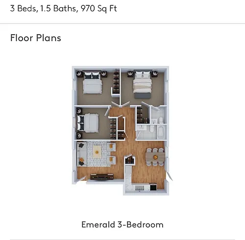 Floor plan 3 Beds 2 Baths