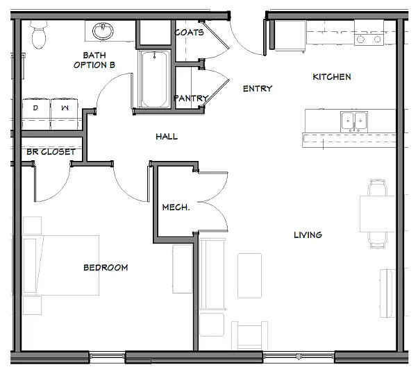Floor plan 1 Bedroom Unit