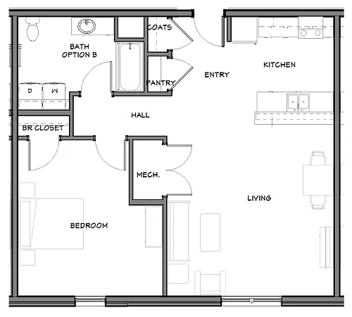 Floor plan 1 Bedroom Unit