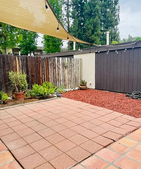 Great size Patio with shade and new outdoor lighting
