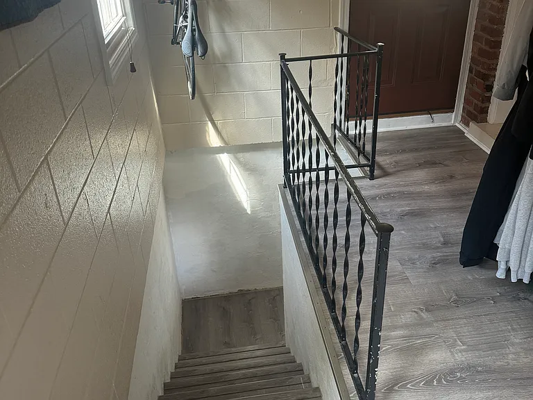 Stairs down to entrance.