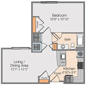 Floor plan 1 Bedroom 1 Bath 60%