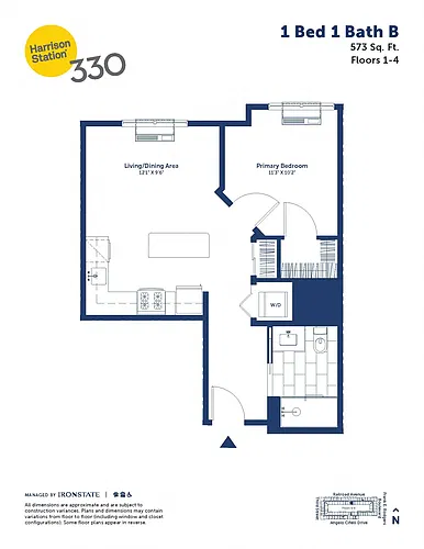 Floor plan 1 Bed 1 Bath B