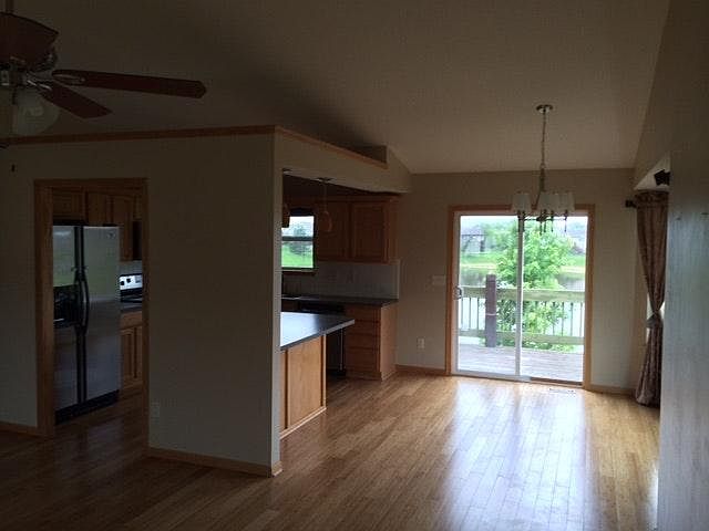 Living room into kitchen/dinning room