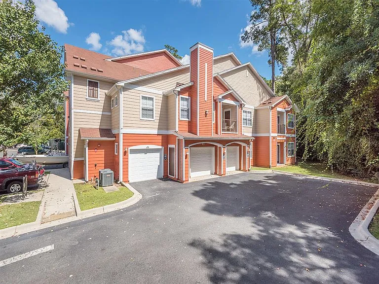 Apartment building with private garage entrances