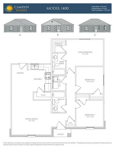 Floor plan 3 Bedrooms and 2 bathrooms