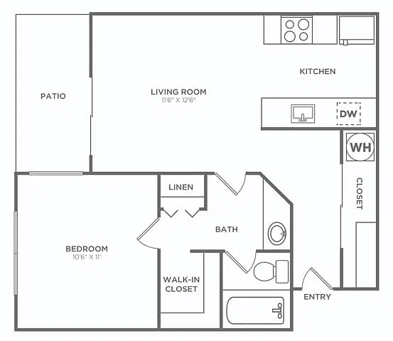 Floor plan One Bedroom One Bath (581 SF)