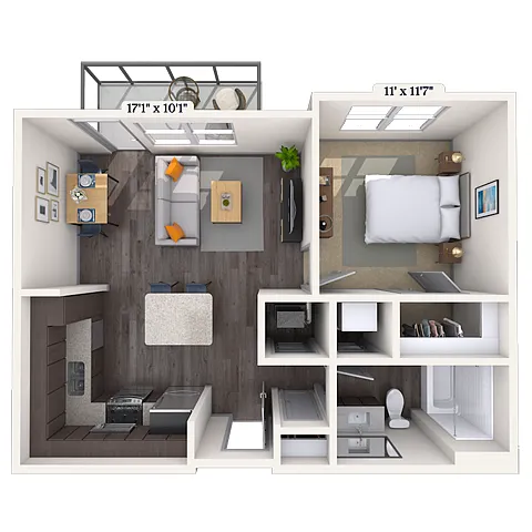 Floor plan Traditional 1x1 618 SF-FP
