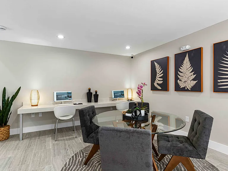 Elevate your lifestyle at Sonoma Apartments with our stylish common area featuring modern workstations and inviting decor. Perfect for both productivity and relaxation. Explore what your new home could beschedule a tour today!