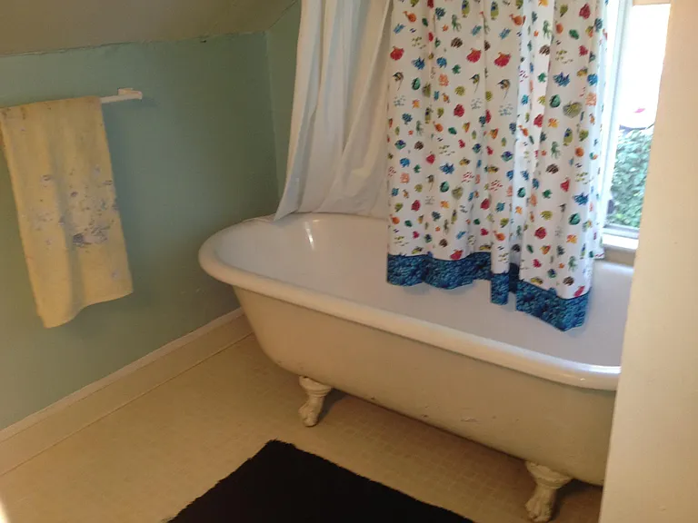 bathroom with shower and claw foot tub