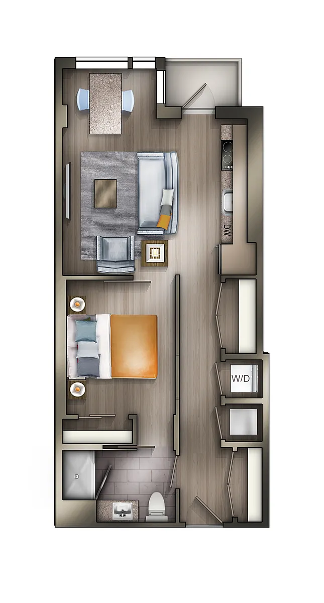 Floor plan 1BD-1BA 10 Tier