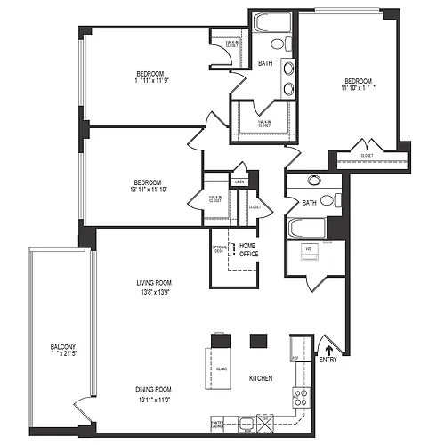 Floor plan 3 Bedroom 2 Bath 1620 SF 32r