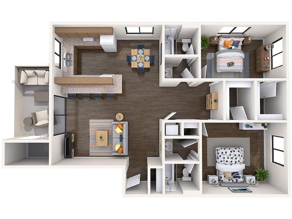 Floor plan 2 Bedroom - 2 Bath Upstairs