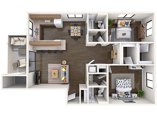 Floor plan 2 Bedroom - 2 Bath Downstairs