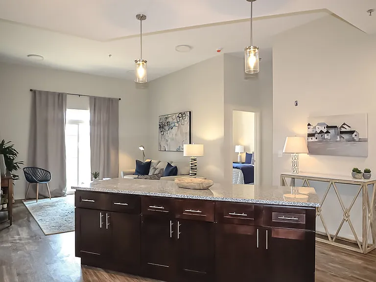 Kitchen island with pendant lighting