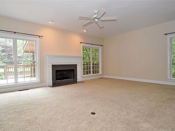 Large, open great room with gas log fireplace