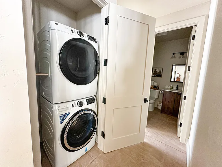 Modern laundry appliances.