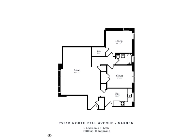 Floor plan 2 Bedroom | 1 Bath (C1)